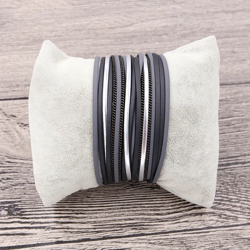 STRATHSPEY grey Leather Bracelet for women Multilayer Wrap Bracelets&Bangles statement beaded bracelet party jewelry 2019