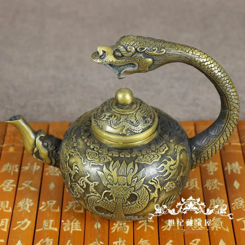 

Vintage Kettle Dragon jug crafts Old Copper teapot Dragon Handle Very Rare Signed