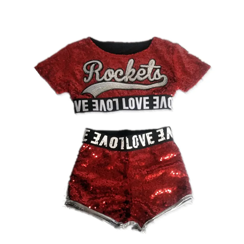 Dei bambini di jazz costumi di danza delle ragazze ombelico esposto moderni abiti da ballo per bambini paillettes cheerleading abbigliamento nuovo