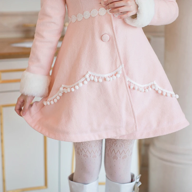 Princess sweet lolita coat The little girls long wool coat hooded Candy rain slim single breasted woolen coat tide C22CD7305