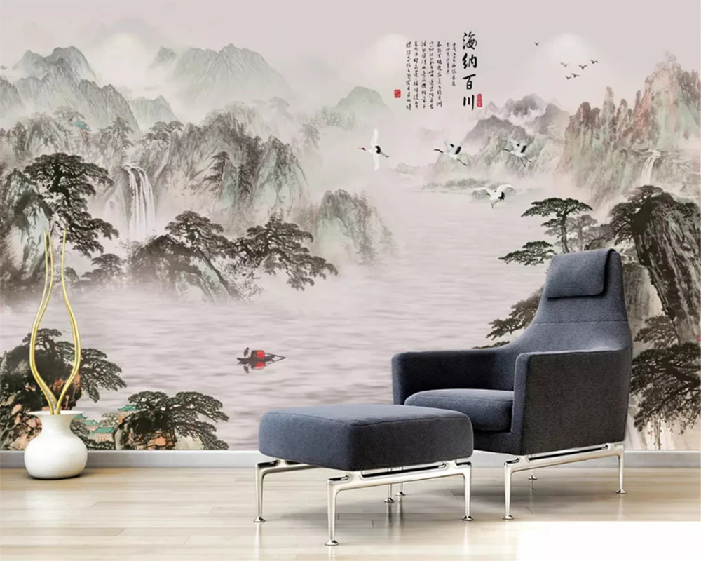 

beibehang Custom fashion decorative painting 3d wallpaper Chinese ink landscape waterfall TV background wall papers home decor