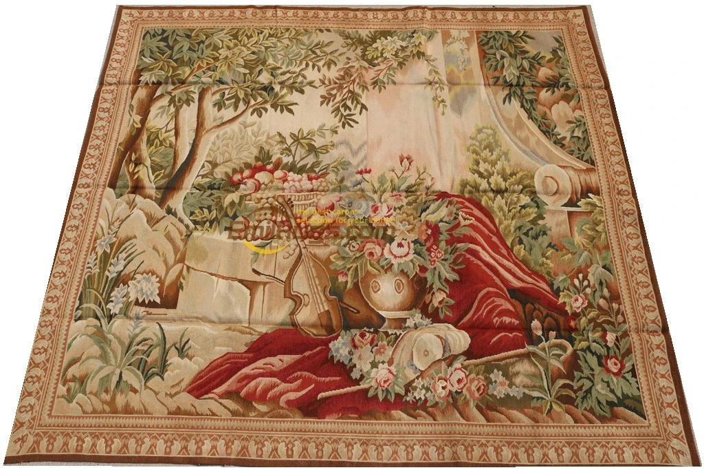 Antique Aubusson French Hand Woven Wool Tapestry Square Tapestry French Tapestry Halloween Decoration