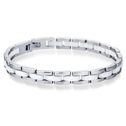 NIBA 20cm White  Ceramic Bracelet Bangle Stainless Steel Chain Link Bracelet Women And Men Jewelry