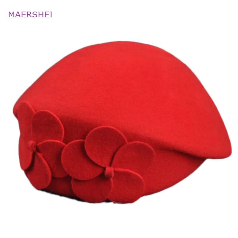 MAERSHEI Vintage black woolen hat dome bow lotus leaf big hat lady autumn and winter hat temperament hat