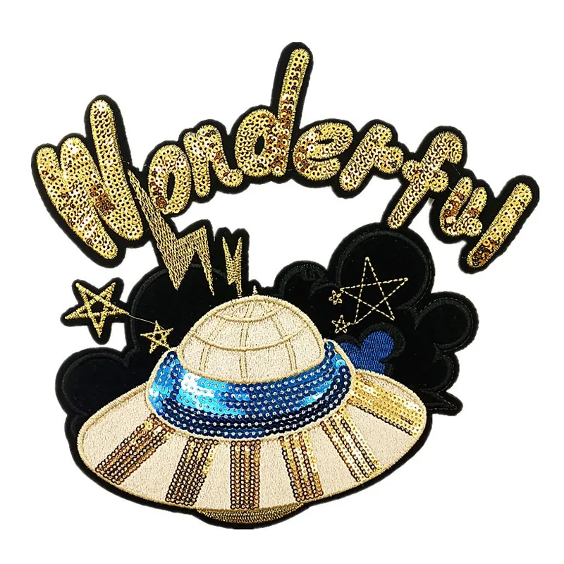 

P0050 2PCS Embroidery Velvet Satellite Patch Sequin Star Applique Patches For Clothing Bag DIY Sewing Accessories Parches Para