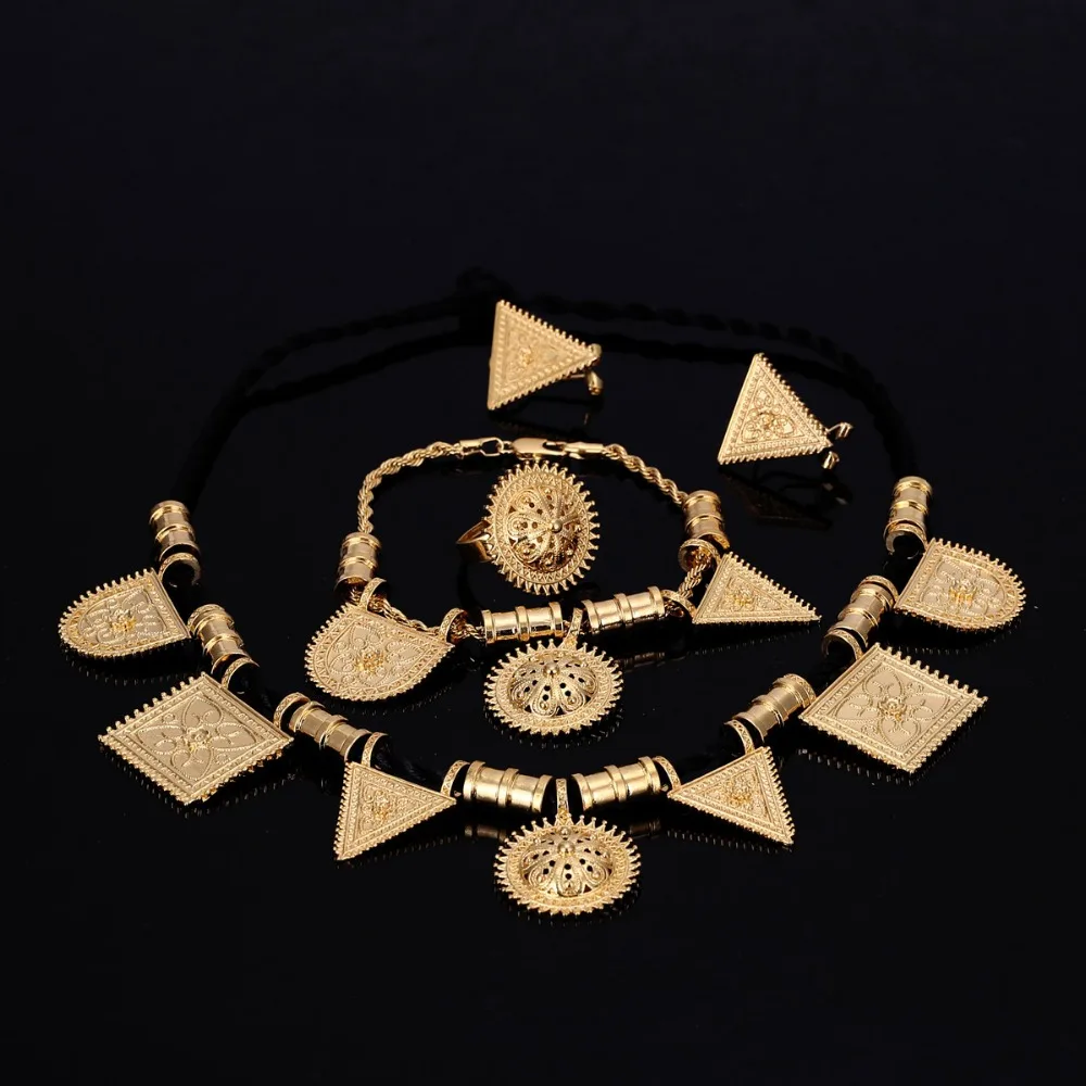 New Design Ethiopian Set Jewelry 24k Gold Color Habesha Sets Wedding Eritrea Gold Ethiopia Set