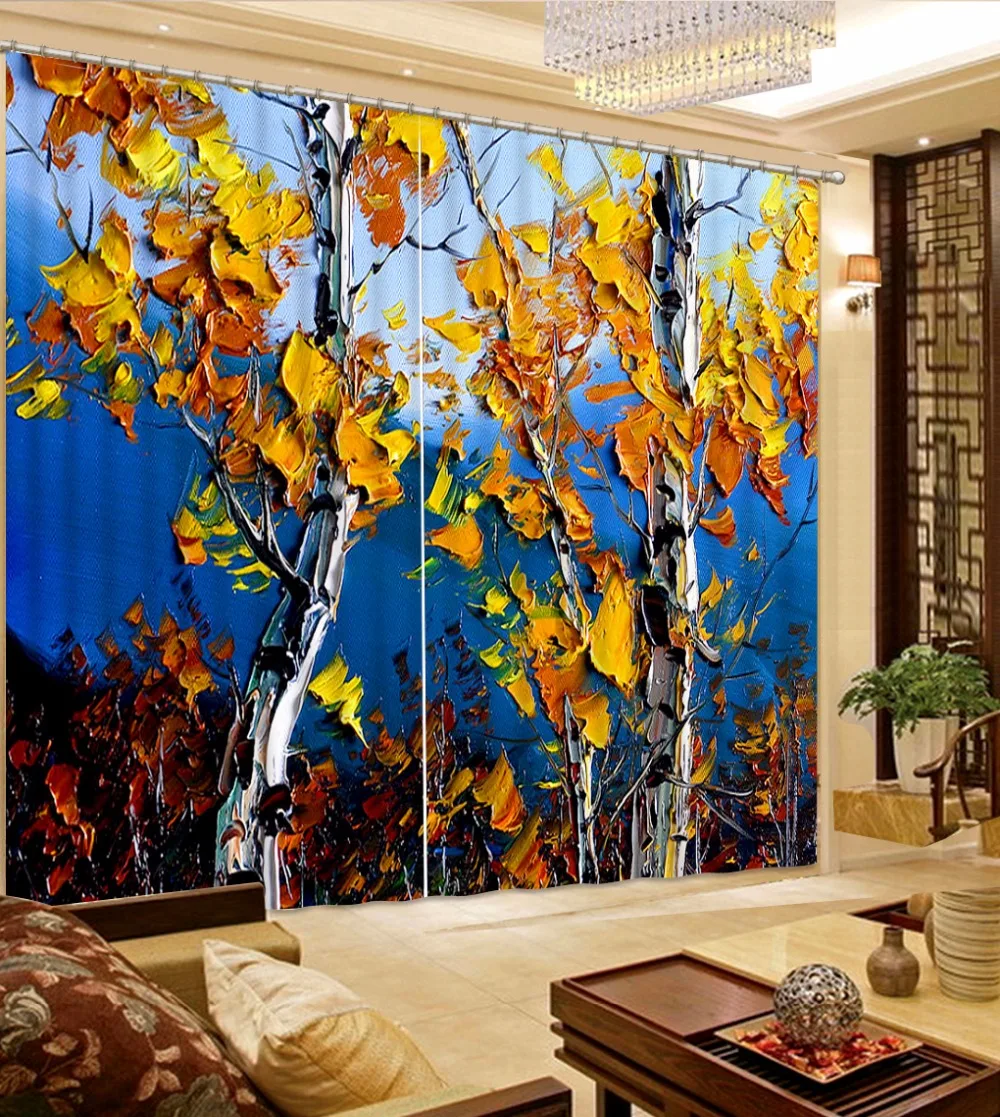 

Beautiful Photo Oil painting tree curtains living room window home bedroom decoration