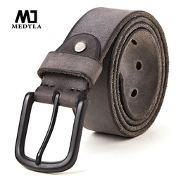 MEDYLA Men's Belt Natural Skin Cowhide Belt Black Buckle Vintage Casual Cowhide Belt Delivery In 24 Hours DSW544