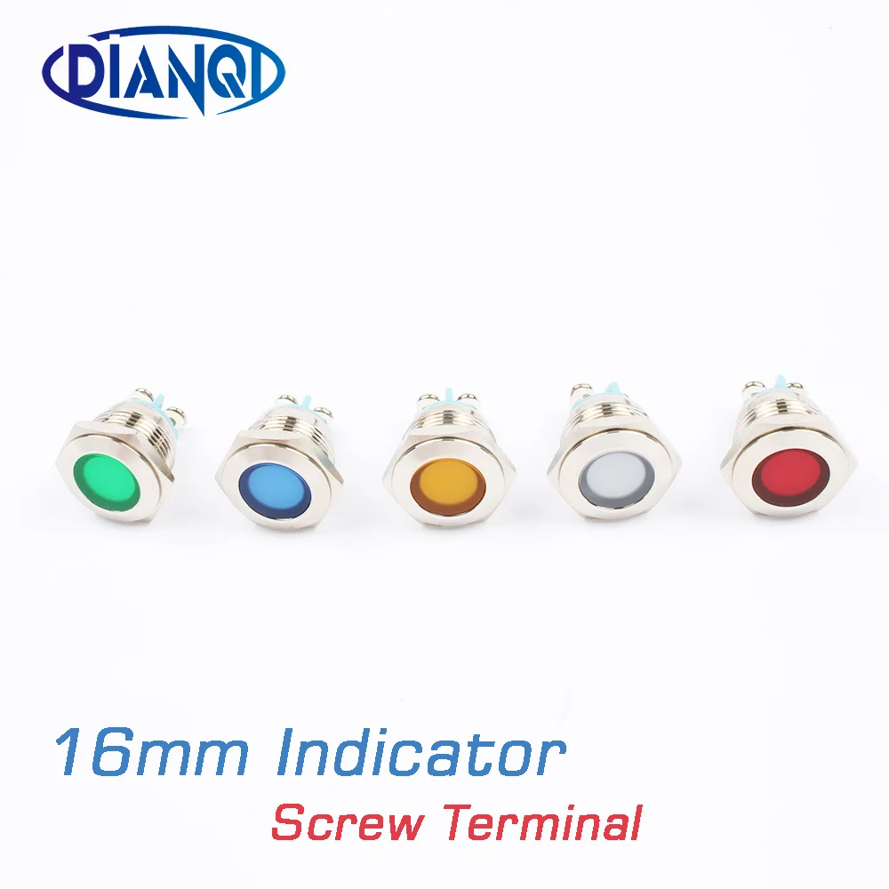 LED Metal Indicator light 16mm waterproof Signal lamp light 3V 6V 12V 24V 220v screw connect red yellow blue white 16ZSD.DM.L