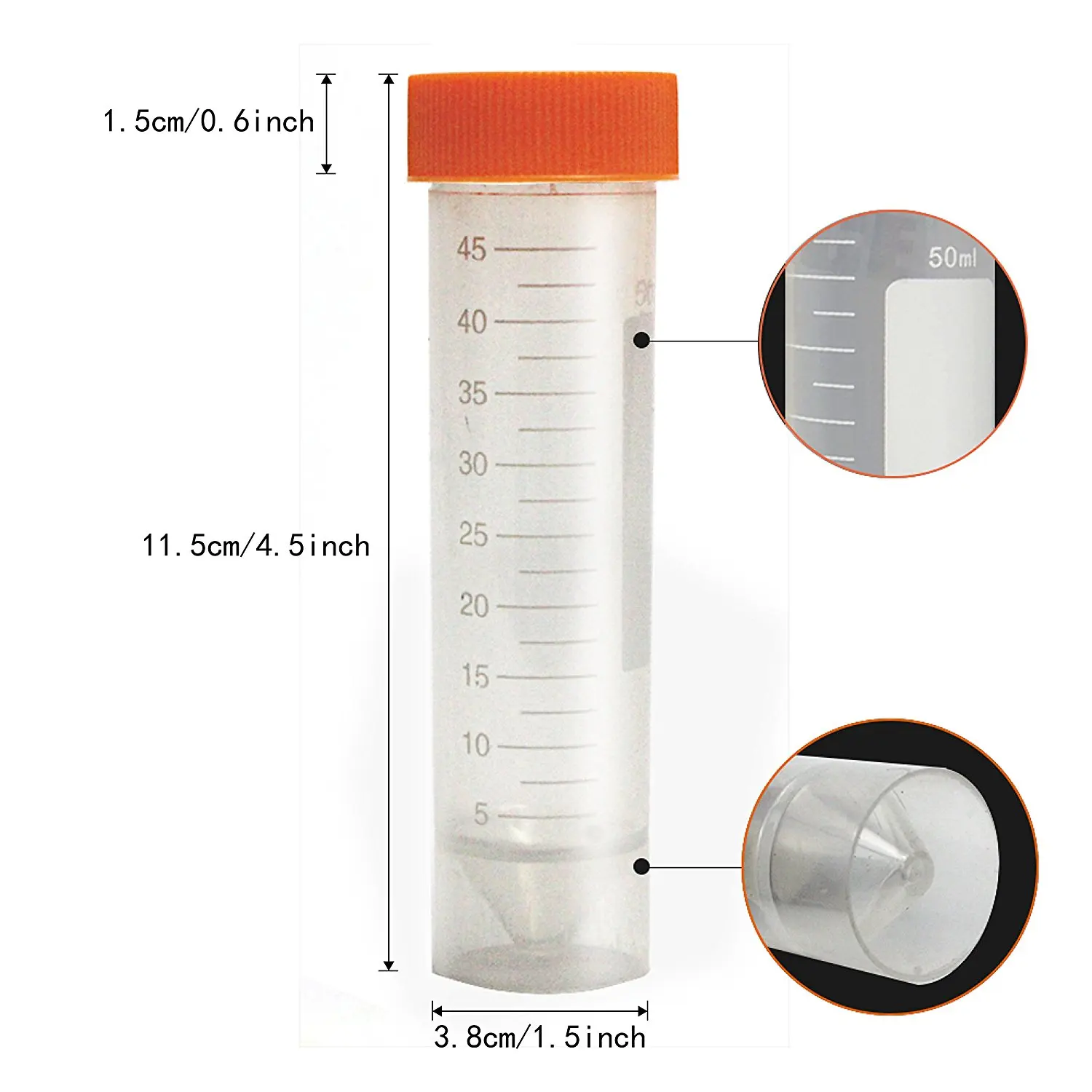 30 Uds., tubo de Vial graduado de plástico de fondo plano de 50ml con tapón de rosca, tubo de centrífuga, tubo de ensayo de congelación, tubo criogénico para laboratorio