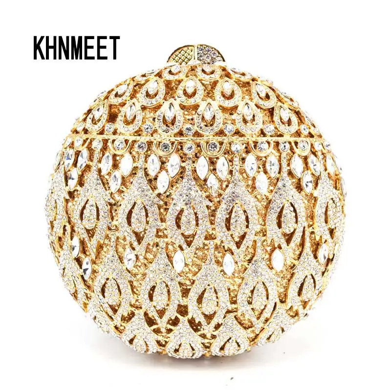 

KHNMEET Round Clutch Luxury Silver Crystal Diamond Day Clutches Evening Bag Wholesale Rhinestone Bride Wedding Clutch Bag sc561