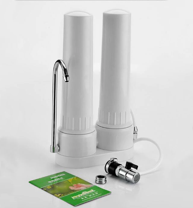 Countertop 2 Stage Water Purifier/Tap Water Filter/Home Water Treatment+Ceramic Candle combined Carbon block,KDF&Calcium Sulfite