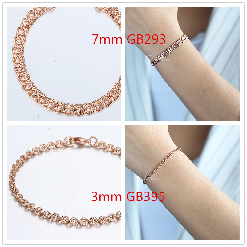 3/4/5/6/7/8/14mm Wide 585 Rose Gold Color Bracelet for Women Chain Snail Curb Braided Foxtail Link 18/20cm Women Jewelry GBM01