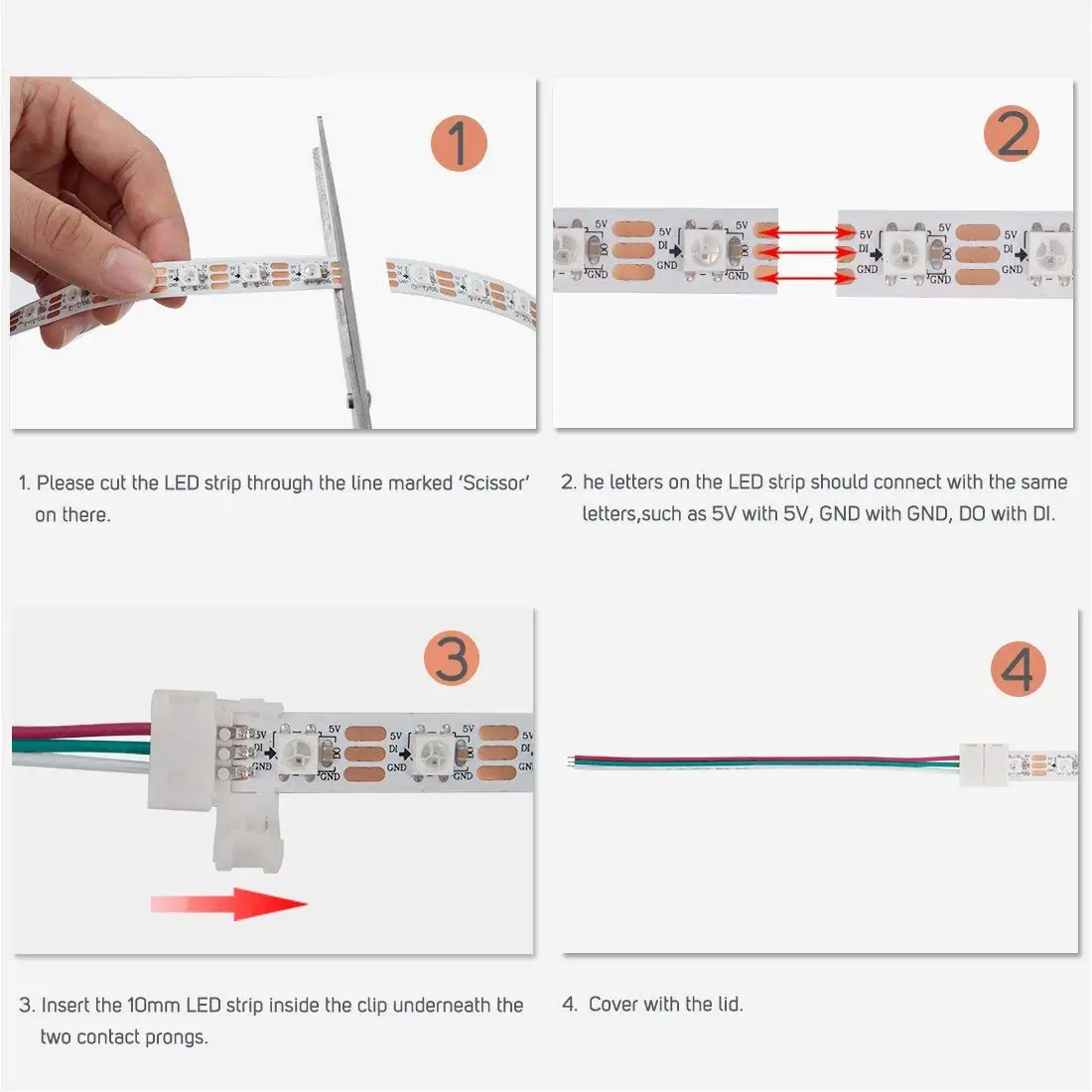 20pcs 8mm 10mm 12mm 2pin 3pin 4pin 5pin Single Dual End Solderless Cover Connector IP65 15cm Cable Wire for 5050 3528 LED Strip