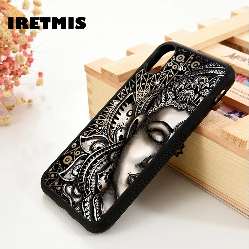 Iretmis 5 5S SE 6 6S phone case cover for iPhone 7 8 plus X Xs 11 Pro Max XR Buddha statue head buddhism Mandala floral henna