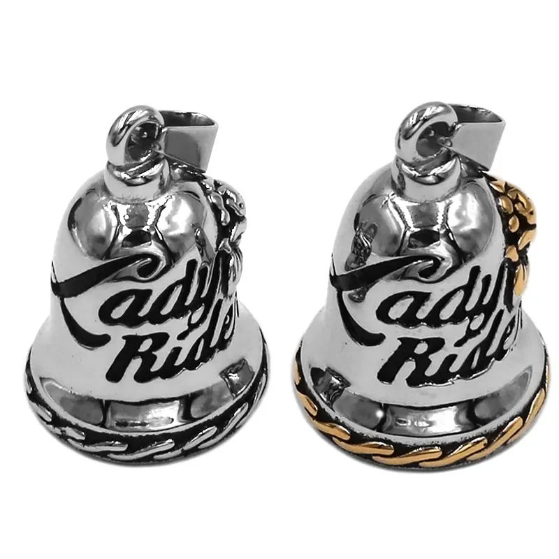 Fashion Rose Lady Rider Biker Bell Pendant Stainless Steel Red Rose Bell For Women Mens Christmas Gift