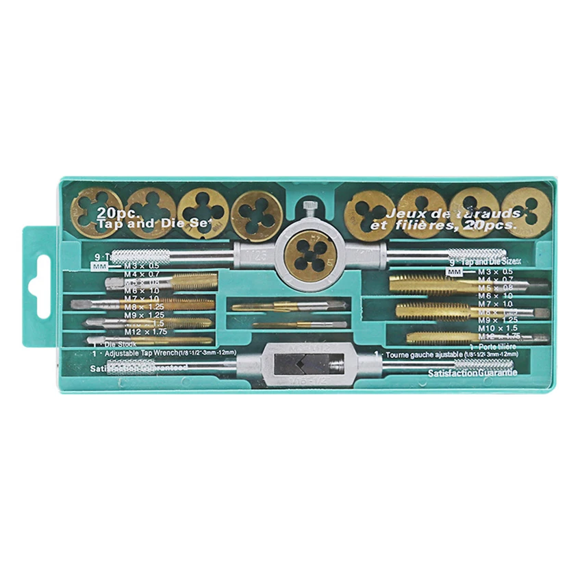 20 Buah/Set Set Mati & Tap Baja Aloi M3-M12 Set Alat Mati Tap Metrik Ulir Sekrup & Kunci Pas Sekrup Tangan