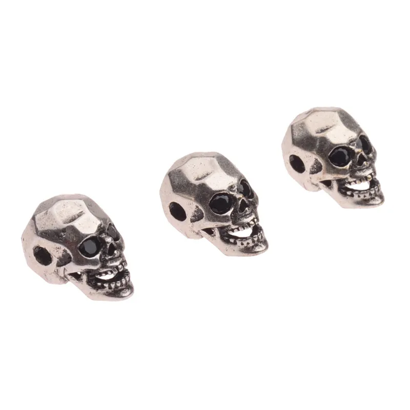 DOUWEI 2018 New Micro Pave Black Zircon Skull DIY Beads For CZ Jewelry Making Metal Copper Beads For Men Bracelet