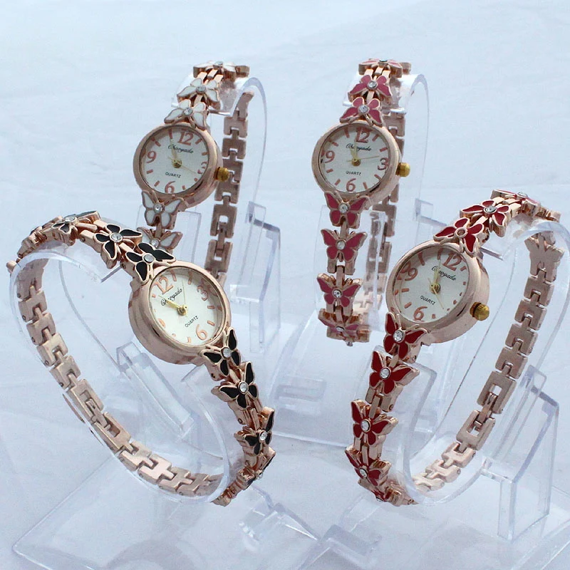 드롭 배송 패션 나비 스트랩 팔찌 숙녀/여자/여자 석영 아날로그 스테인레스 스틸 bowknot 시계 손목 시계 o59