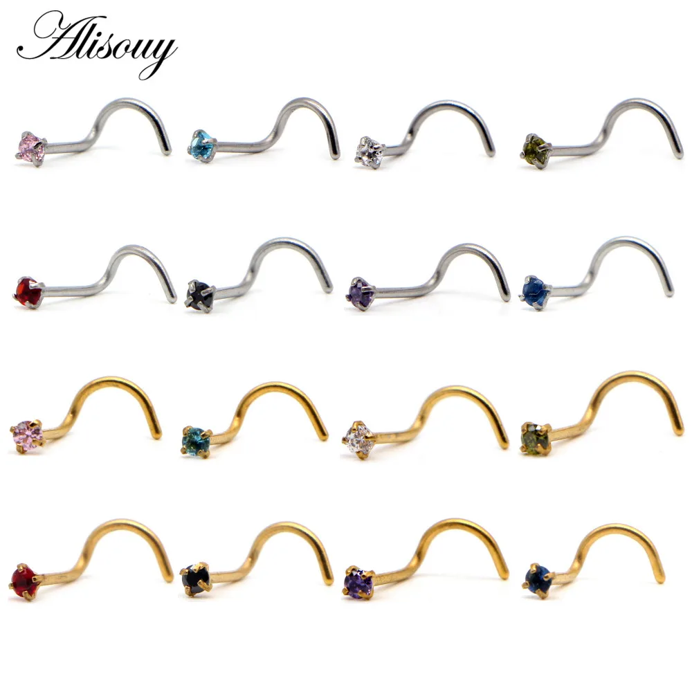 Alisouy 1Pc Crystal Surgical Stainless Steel Nose Ring Piercing Nez Nose Piercing Stud Cartilage Piercing Nariz Body Jewelry