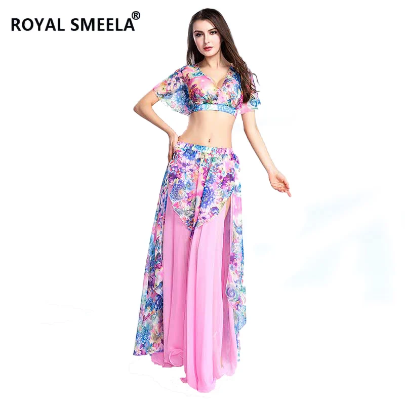 Sexy Belly Dancing Top Skirt Set Belly Dance Costumes Printed Crop Top Skirt Belly Dance Practice Clothes Dance Outfits -ZH8809