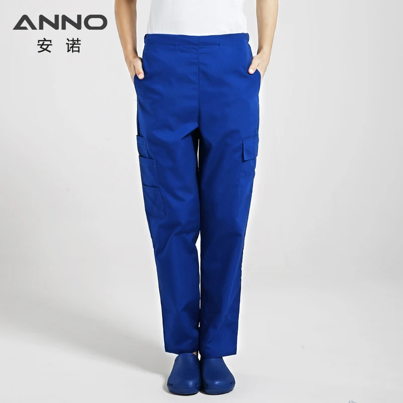 ANNO Multi function Nurse Uniform Bottoms Cotton More Pockets Work Trouser Dental SPA Nursing Scrub Pants