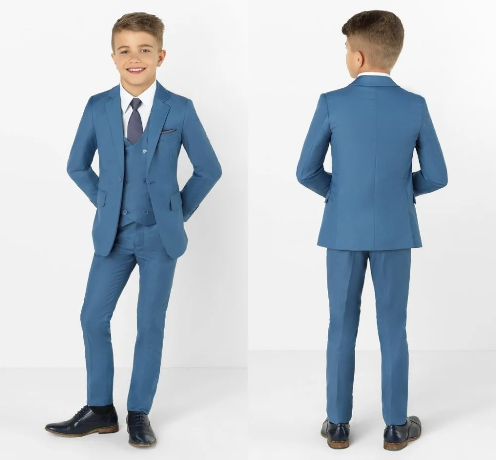 2019 Nieuwe Collectie Boys 'Kledij Piekte Revers Kinderen Pakken Custom Made Kleding Set 3 Pieces Prom Suits (Jas + broek + Tie + Vest) 024