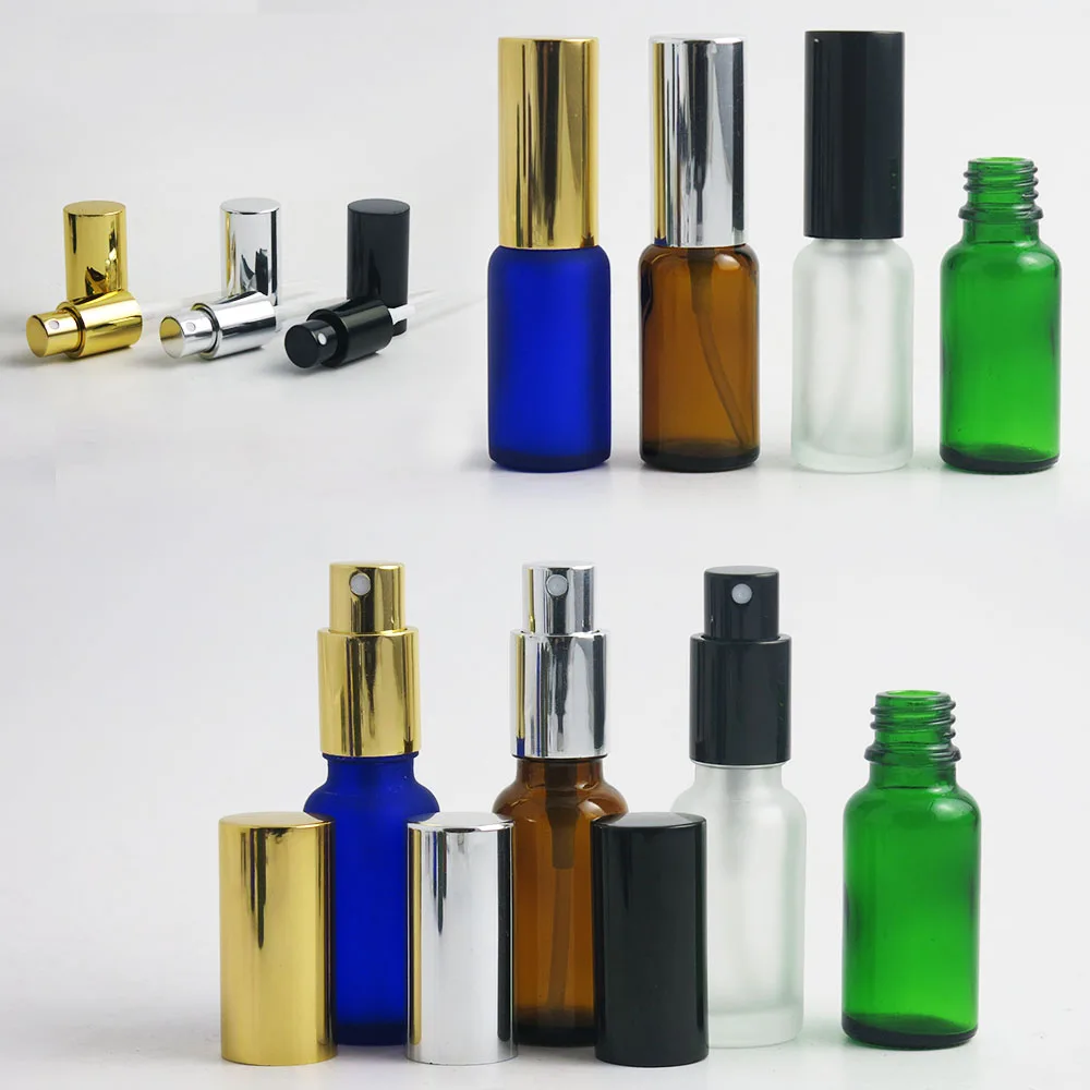 360 x 20ml Bright/Frosted Clear Blue Green Glass Bottle Contaienrs With Fine Mist Spryaer For Perfume Liqiud Small Travel Vial