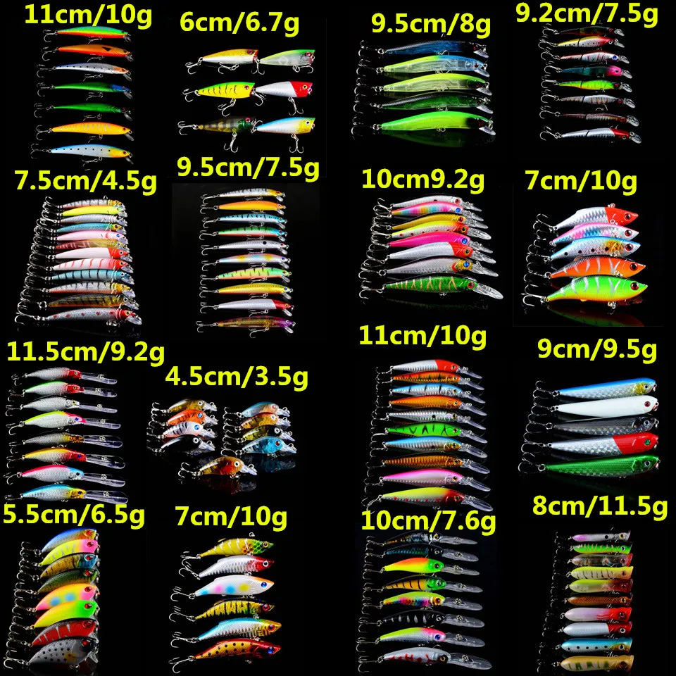 

New 125pcs/lot Fishing Lures Set Mixed 16 Models Hard Baits 125 Different Colors Crankbait Hooks Wobblers Plastic Fake bait