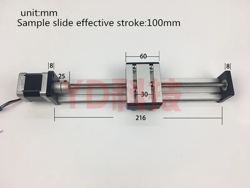 High Precision CNC ST T8*2 Ballscrew Sliding Table effective stroke 650mm+1pc nema 23 stepper motor XYZ axis Linear motion