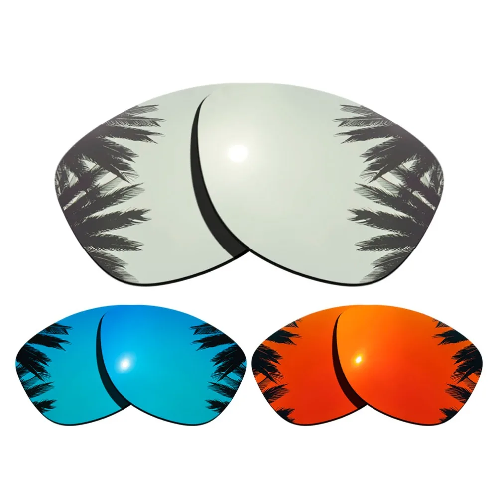 (Silver+Ice Blue+Orange Red Mirrored Coating) 3-Pairs Polarized Replacement Lenses for Frogskins Frame 100% UVA & UVB Protection