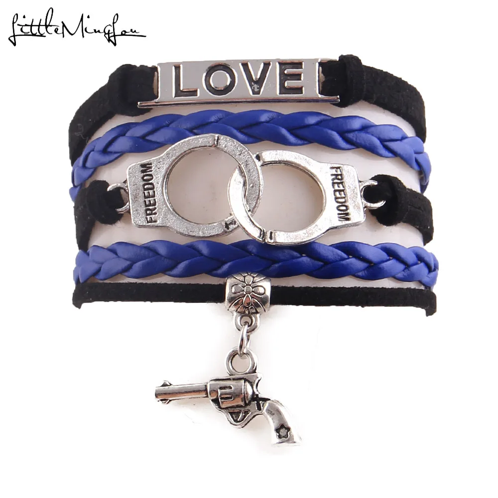 Little Minglou Love Police Bracelet Police Dept Charm Leather Wrap Men Bracelets & Bangles For Women Jewelry Hero Gifts