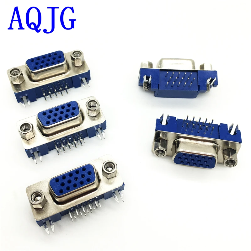 50 pz DB15 DR15 3 Righe Blu Porta Parallela 15 Spille D Sub Femmina 15 Vie PCB 90 Gradi Connettore DB15 Presa Spina di Adattatore VGA