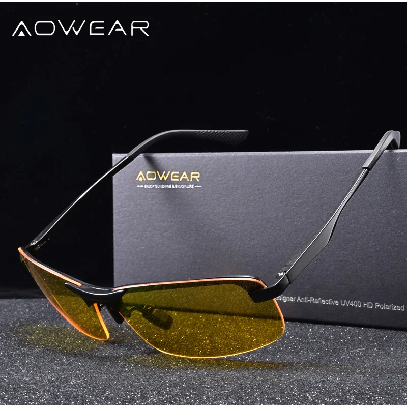 AOWEAR Polarized Night Driving Glasses Men Anti Glare Safety Night Vision Goggles Glasses Yellow Driver Sunglasses Gafas De Sol