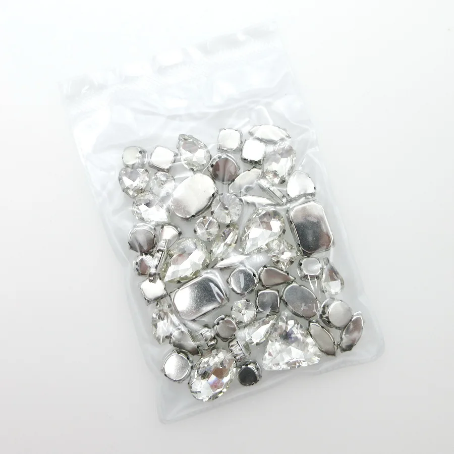 Mix 13 shapes clear glass crystal strass silver claw flatback sew on rhinestone wedding dress clothes shoes bags diy decoration