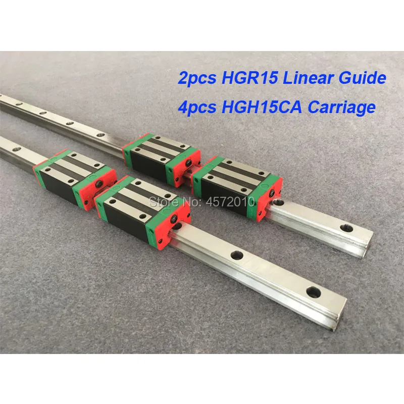 2pcs HGR15 - 600 650 700 750 800 850mm linear guide rail with 4pcs HGH15CA / HGW15CA linear block carriage CNC parts