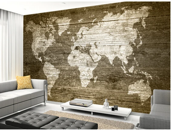 Custom texture wallpaper,World Map on Wood,3D Wallpaper photo for living room bedroom kitchen wall waterproof papel de parede