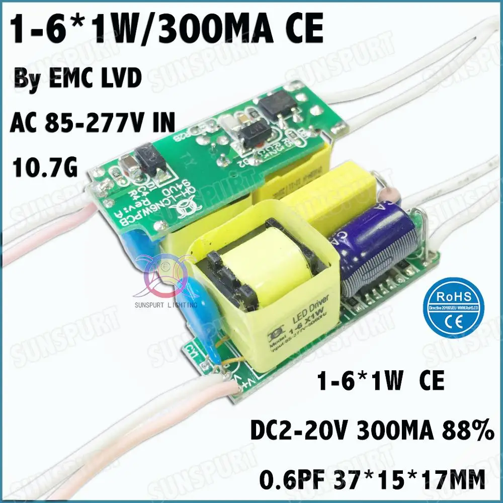 5-20Pieces TUV-CE EMC LVD PF Inside 36W AC85-277V LED Driver 1-36Cx1W 300mA DC2-120V Constant Current For LED Lamp Free Shipping