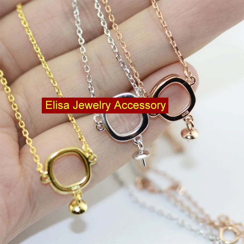 S925 Sterling Silver Pendant Chain Findings Pearl Pendant Choker Fittings Silver/Gold/Rose Gold O Design Pendant Necklace Acc