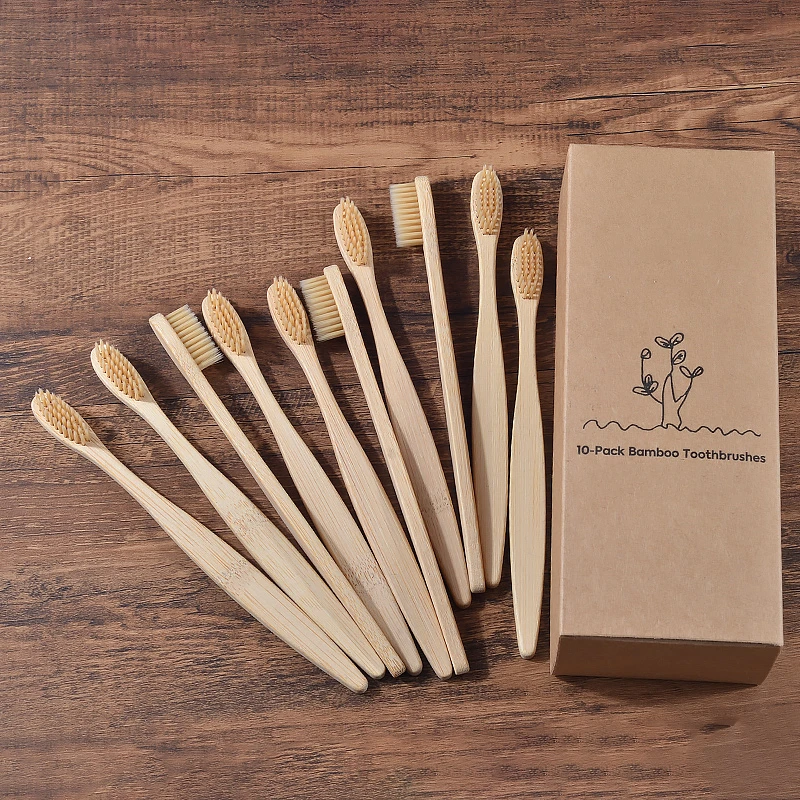 10Pcs Bamboo Toothbrush Eco Friendly Wooden Tooth Brush BPA Free Soft Bristle Tip Charcoal Adults Oral Care Toothbrushes