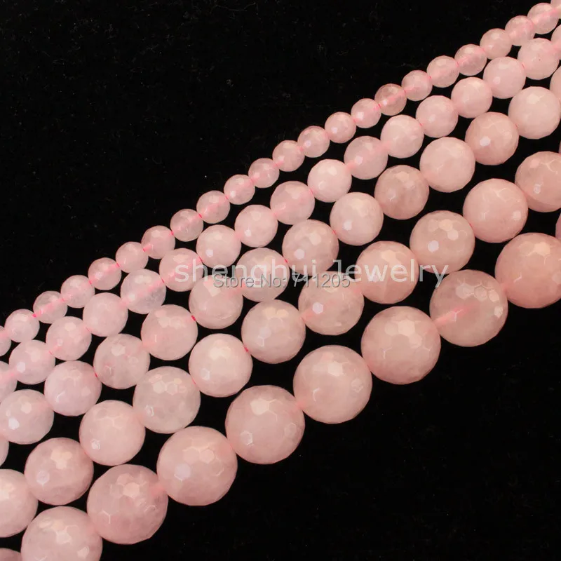 Faceted Natural Rose Quart Round Beads15