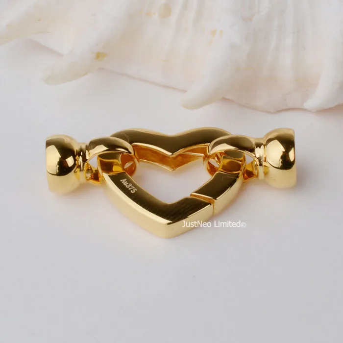 

Solid 9k Karat Yellow Gold Clasp Heart Shape Au375 9ct Oro Buckle for Pearl Necklace Jewelry Findings and Components