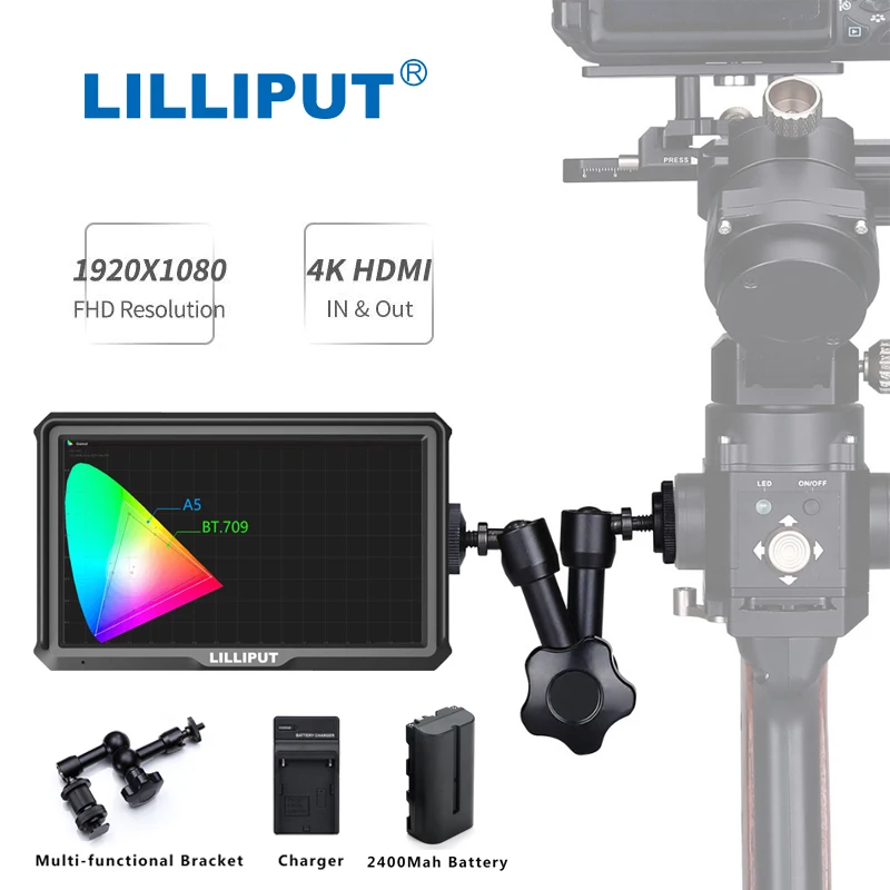 Lilliput A5 Latest 5 Inches 1920x1080 Mini Field IPS Video Monitor DSLR On-Camera monitor 4K HDMI IN OUT for Gimbals Stabilizer