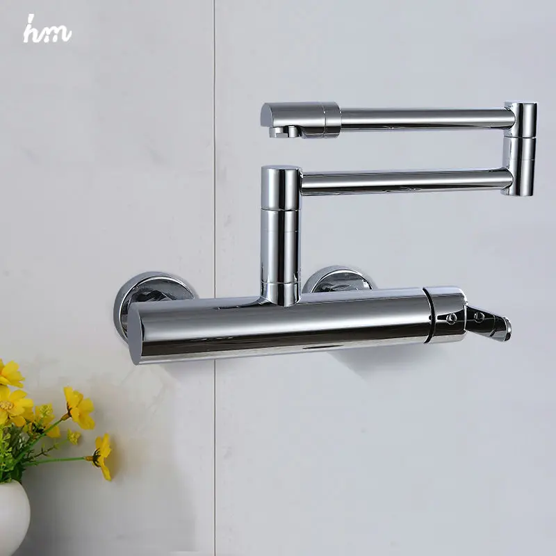 hm Kitchen Faucets Kitchen Sink Faucets Single Handle Mixer Tap Chrome Finish Pot Filler Faucet 100% Brass Folding Faucet