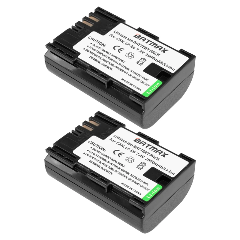 2pcs 2000mAh LP-E6 LPE6 LP E6 Camera Batteries Battery AKKU + Charger for Canon EOS 5DS R 5D Mark II III 6D 7D 60D 60Da 70D 80D