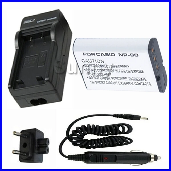 Battery + Charger for Casio NP-90,NP90 and Casio Exilim EX-H10,EXH10,EX-H15,EXH15,EX-H20G,EXH20G,EX-FH100,EXFH100 Digital Camera