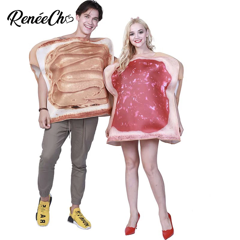 Reneecho Halloween Couple Costume Funny Adult Peanut Butter And Jelly Costumes Carnival Party Breakfast Food Cosplay Outfit