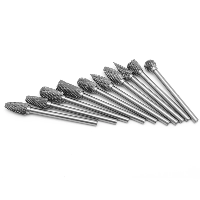 10ชิ้น1/8 "6มิลลิเมตรทังสเตนคาร์ไบด์ตัดโรตารีเสี้ยนชุดเครื่องCNC Engravingบิตเครื่องมือ