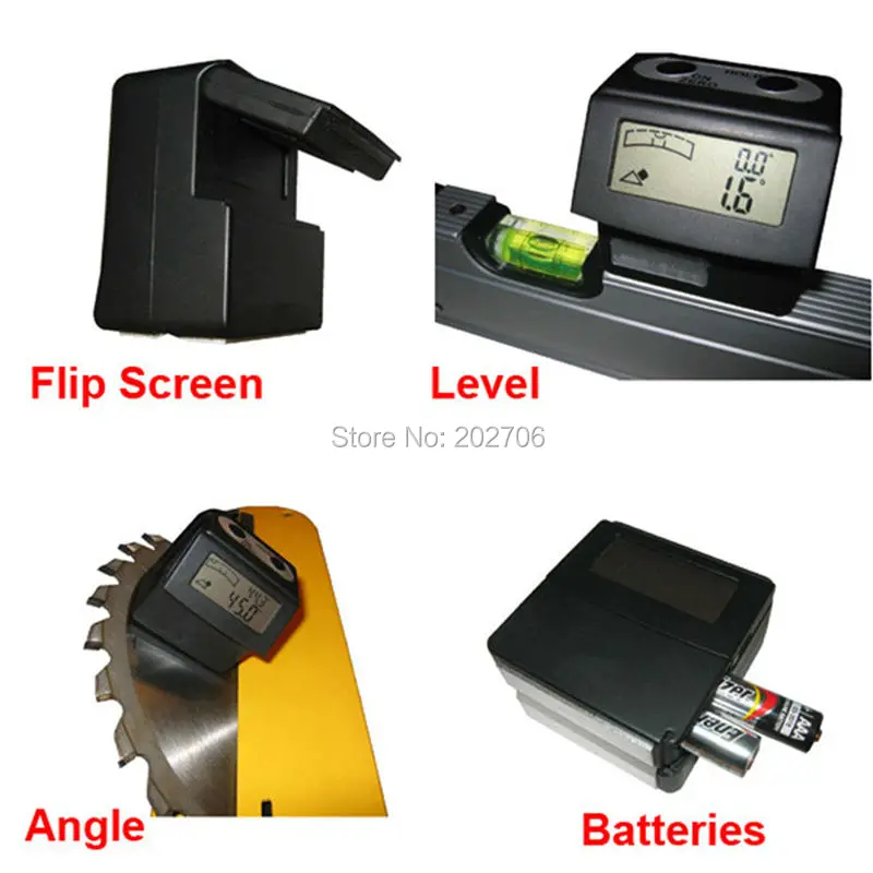 Pengukur sudut Digital akurat, inclinometer sudut busur derajat kotak level miring dengan basis magnetik + v-groove