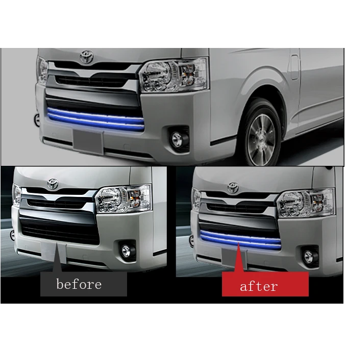 2pcs Blue Led Illuminated Front Bumper Grill Trim Car Styling Cover Accessories For Toyota Hiace 200 4th Normal